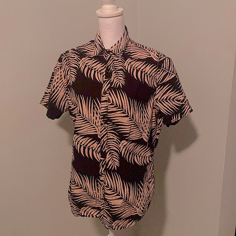 Black Button Up With Pink Leaves